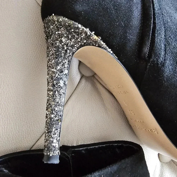 ❤HOST PICK❤️ Kate Spade Suede Niko Booties Glitter Heels Black Ankle  siz… - Picture 6 of 6